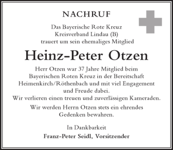 Traueranzeige von Heinz-Peter Otzen von Der Westallgäuer