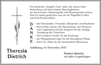 Traueranzeige von Theresia Dietrich von Allgäuer Zeitung, Kaufbeuren/Buchloe