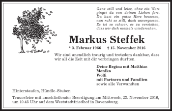 Traueranzeige von Markus Steffek von Allgäuer Anzeigeblatt