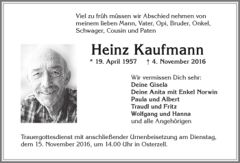 Traueranzeige von Heinz Kaufmann von Allgäuer Zeitung