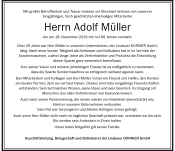 Traueranzeige von Adolf Müller von Der Westallgäuer