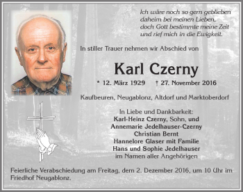 Traueranzeige von Karl Czerny von Allgäuer Zeitung, Kaufbeuren/Buchloe