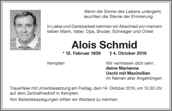 Traueranzeige von Alois Schmid 