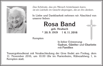 Traueranzeige von Rosa Band von Allgäuer Zeitung,Kempten