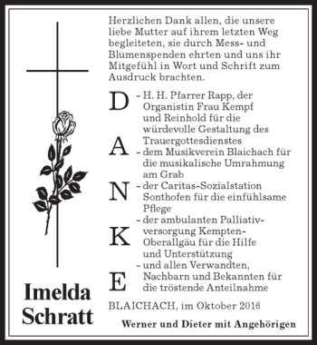 Traueranzeige von Imelda Schratt von Allgäuer Anzeigeblatt