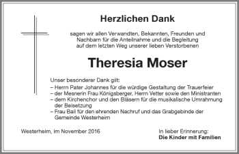 Traueranzeige von Theresia Moser von Memminger Zeitung