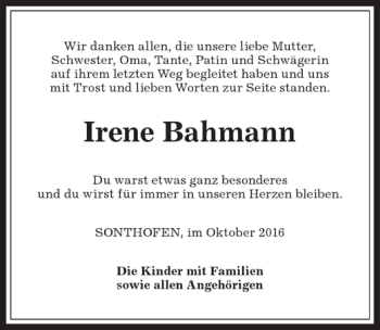 Traueranzeige von Irene Bahmann von Allgäuer Anzeigeblatt