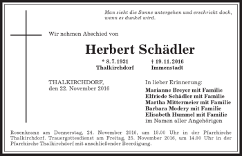 Traueranzeige von Herbert Schädler von Allgäuer Anzeigeblatt