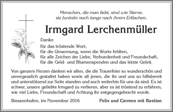 Traueranzeige von Irmgard Lerchenmüller von Allgäuer Zeitung, Marktoberdorf