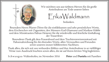 Traueranzeige von Erika Waldmann von Allgäuer Zeitung, Füssen