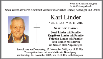 Traueranzeige von Karl Linder von Allgäuer Zeitung, Füssen