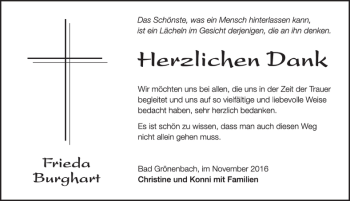 Traueranzeige von Frieda Burghart von Memminger Zeitung