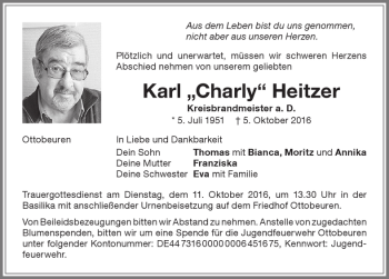 Traueranzeige von Karl Heitzer 