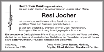 Traueranzeige von Resi Jocher von Allgäuer Zeitung, Kaufbeuren/Buchloe