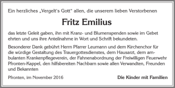 Traueranzeige von Fritz Emilius von Allgäuer Zeitung, Füssen
