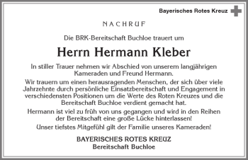 Traueranzeige von Hermann Kleber von Allgäuer Zeitung, Kaufbeuren/Buchloe