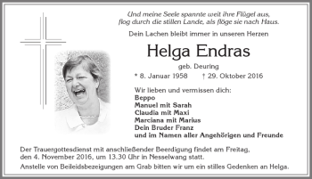 Traueranzeige von Helga Endras von Allgäuer Zeitung, Füssen