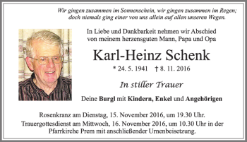 Traueranzeige von Karl-Heinz Schenk von Allgäuer Zeitung, Füssen