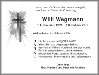 Traueranzeige von Wiili Wegmann von Allgäuer Zeitung,Kempten