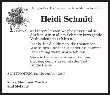 Traueranzeige von Heidi Schmid von Allgäuer Anzeigeblatt