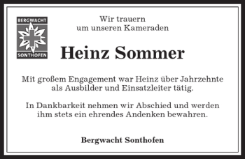 Traueranzeige von Heinz Sommer von Allgäuer Anzeigeblatt