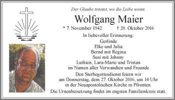 Traueranzeige von Wolfgang Maier von Allgäuer Zeitung, Füssen