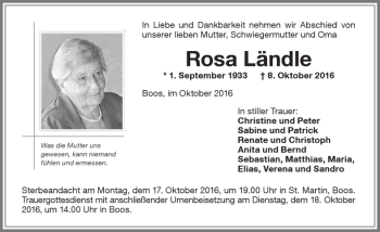 Traueranzeige von Rosa Ländle von Memminger Zeitung