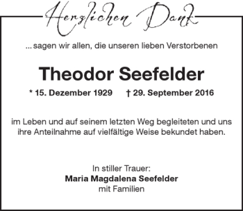Traueranzeige von Theodor Seefelder von Memminger Zeitung