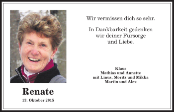 Traueranzeige von Renate  von Allgäuer Anzeigeblatt
