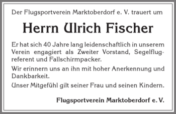 Traueranzeige von Ulrich Fischer von Allgäuer Zeitung