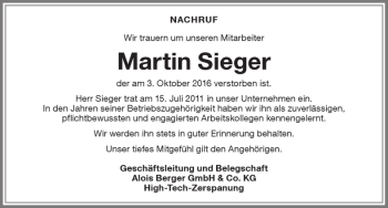Traueranzeige von Martin Sieger von Memminger Zeitung