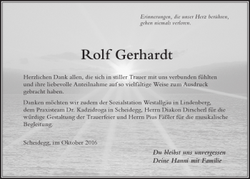 Traueranzeige von Rolf Gerhardt von Der Westallgäuer