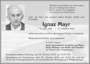 Traueranzeige von Ignaz Mayr von Allgäuer Zeitung,Kempten