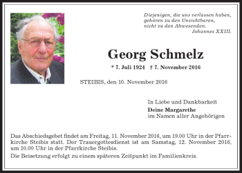 Traueranzeige von Georg Schmelz von Allgäuer Anzeigeblatt