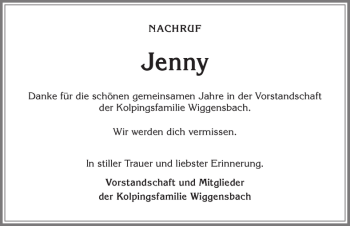 Traueranzeige von Jenny  von Allgäuer Zeitung,Kempten