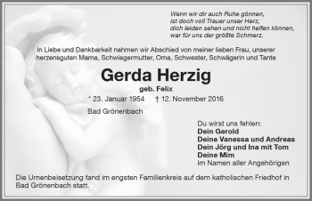 Traueranzeige von Gerda Herzig von Memminger Zeitung