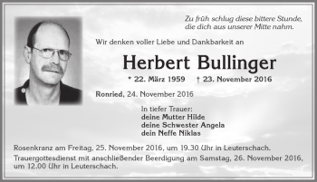 Traueranzeige von Herbert Bullinger von Allgäuer Zeitung, Marktoberdorf