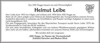 Traueranzeige von Helmut Leibe von Allgäuer Zeitung,Kempten