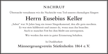 Traueranzeige von Eusebius Keller von Der Westallgäuer