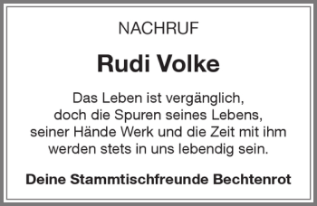Traueranzeige von Rudi Volke von Memminger Zeitung