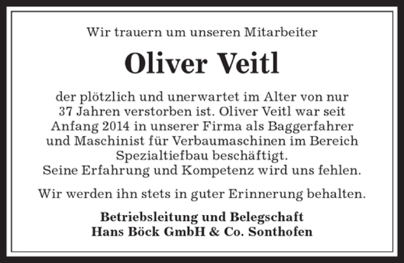  Traueranzeige für Oliver Veitl vom 11.11.2016 aus Allgäuer Anzeigeblatt