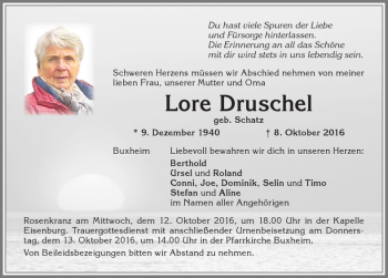 Traueranzeige von Lore Druschel 
