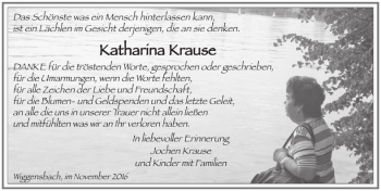 Traueranzeige von Katharina Krause von Allgäuer Zeitung,Kempten
