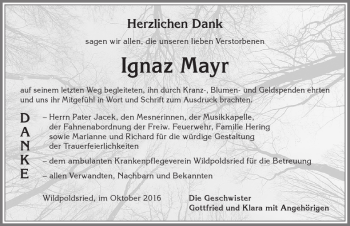Traueranzeige von Ignaz Mayr von Allgäuer Zeitung,Kempten