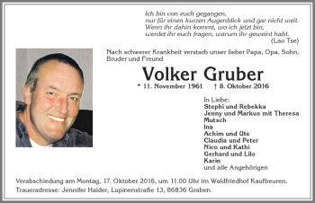 Traueranzeige von Volker Gruber von Allgäuer Zeitung