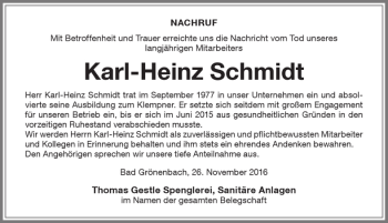 Traueranzeige von Karl-Heinz Schmidt von Memminger Zeitung