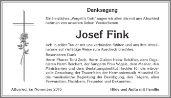 Traueranzeige von Josef Fink von Allgäuer Zeitung,Kempten