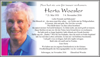 Traueranzeige von Herta Woesler von Allgäuer Zeitung, Füssen