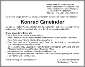 Traueranzeige von Konrad Gmeinder von Memminger Zeitung