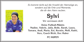 Traueranzeige von Sylvi  von Allgäuer Zeitung,Kempten